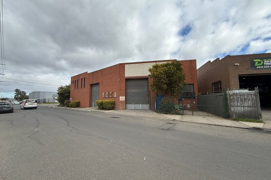 Exterior view of warehouse with mezzanine office at 2 Disney Avenue Keilor East VIC